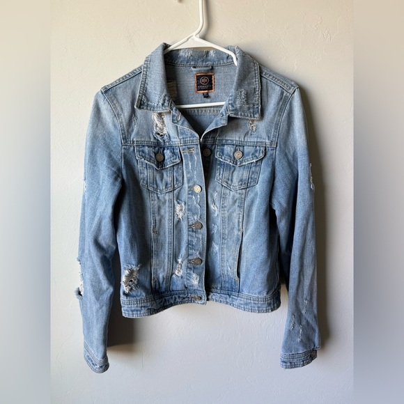 Light Blue Distressed Denim Jacket - Picture 1 of 6